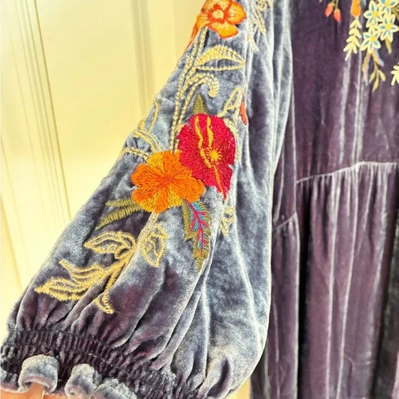 Johnny Was Embroidered Velvet Midi Dress - Blue - Picture 6 of 8